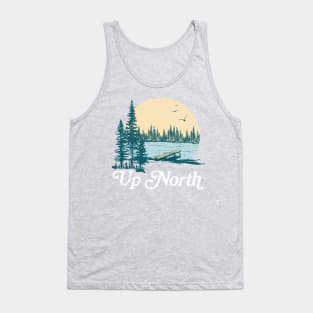 Vintage Up North Lake, Teal and White Tank Top